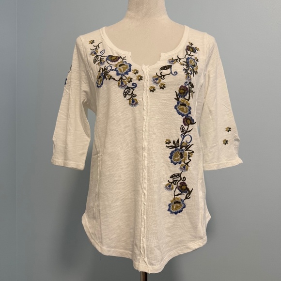 Sundance Tops - Sundance 3/4 Sleeve Embroidered White‎ Cotton Top Size M